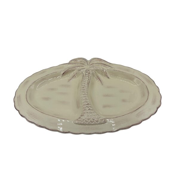 Palm Tree Stoneware Divided Platter Dish by Pacific 15" box 3D - Picture 6 of 13